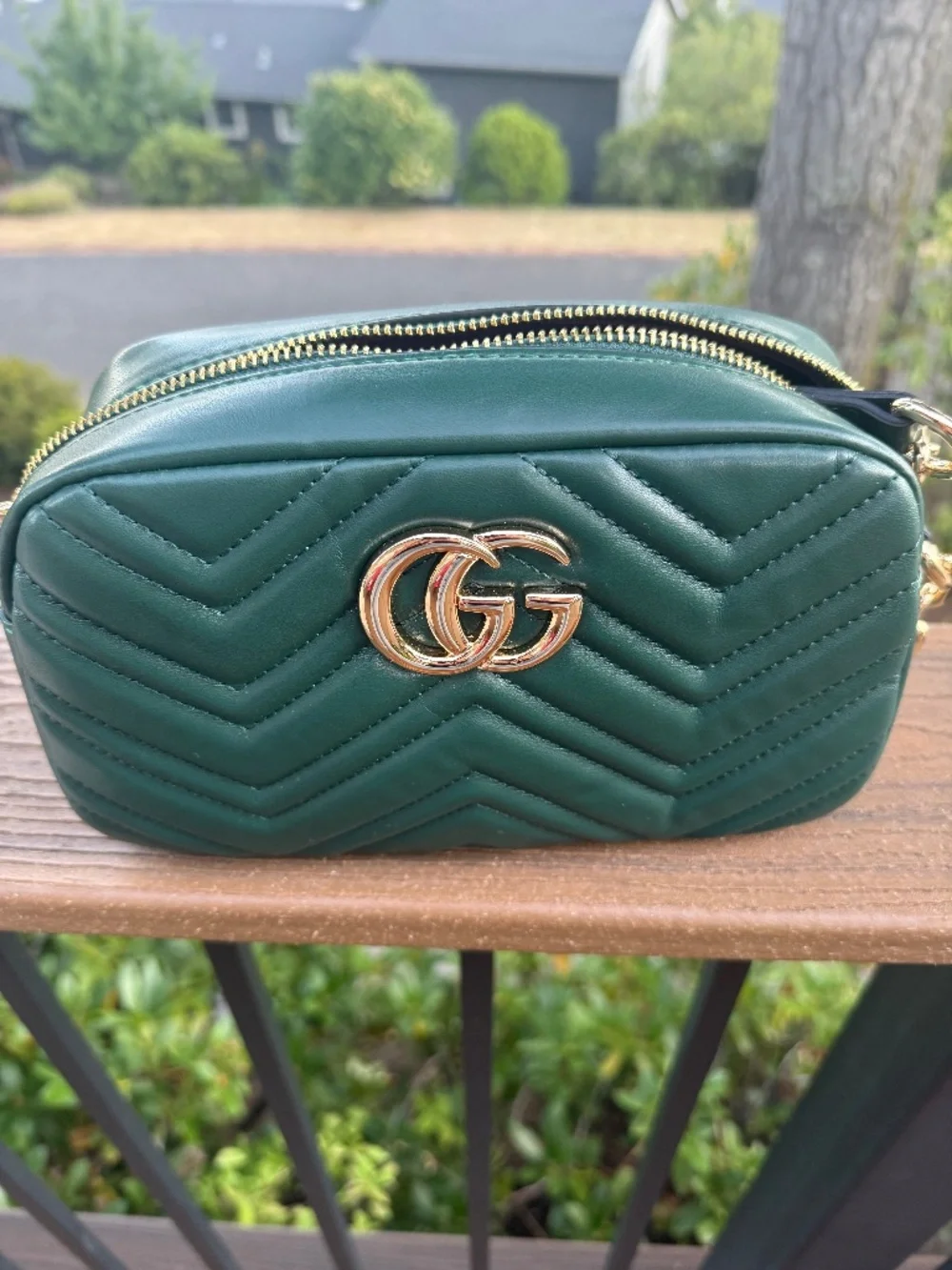 Green Chevron Camera Bag